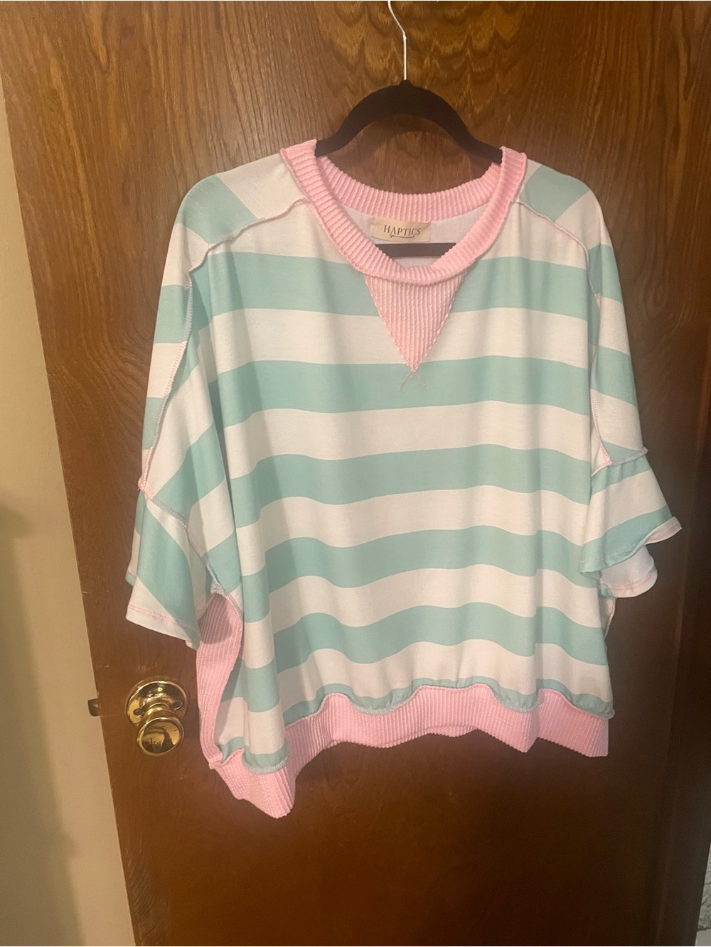 Oversized Mint & Pink Striped Short Sleeve Pullover- Haptics
